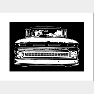 White 1966 Chevy C10 Sketch Art Posters and Art